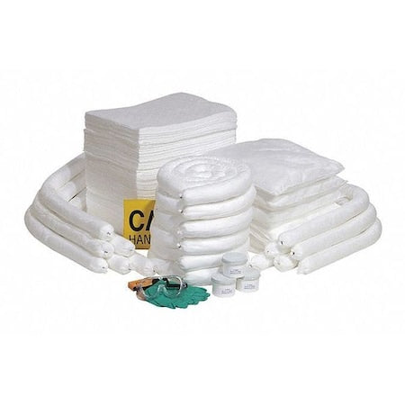 Spill Kit Refill, 80 gal Volume Absorbed per Kit, 95 gal Capacity, Box, Yellow, 196