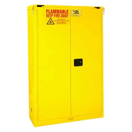 Hazardous Material Storage Cabinet, 45 gal, 2 Shelves, Steel, 43 in W x 66 1/2 in H x 18 in D