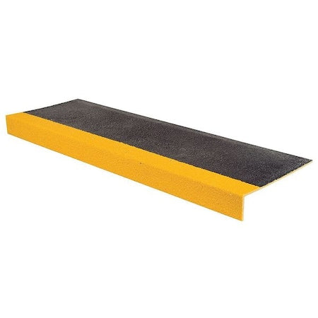 Stair Tread Cover Fiberglass Reinforced Plastic Medium Grit Size, Black/Yellow, 48 in W x