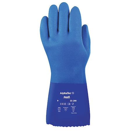 Solvex 23-200 Chemical Resistant Gloves, PVC, 12 in L, 79 mil, Blue, 8, 1 PR