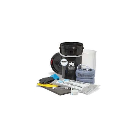Spill Kit, 3 gal Volume Absorbed per Kit, 6 1/2 gal Capacity, Bucket, Black, 25