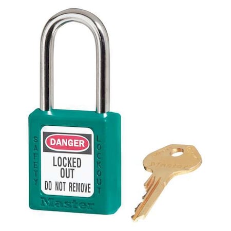 Lockout Padlock, Keyed Different, Thermoplastic, Standard Body, Steel, Teal, PK6