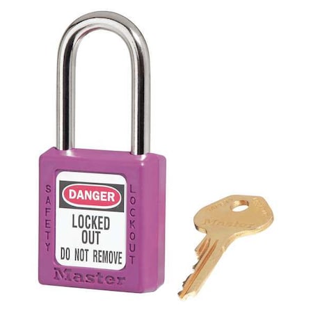 Lockout Padlock, Keyed Alike, Thermoplastic, Purple, 1 1/2 in Shackle Height, 1 1/2 in Body Width