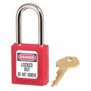 Lockout Padlock, Keyed Different, Thermoplastic, Standard Body, Steel, Red, PK6