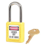 Lockout Padlock, Keyed Alike, Thermoplastic, Yellow, 1 1/2 in Shackle Height, 1 1/2 in Body Width