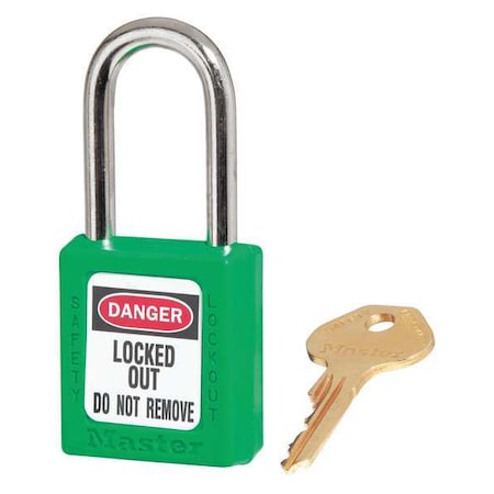 Lockout Padlock, Keyed Alike, Thermoplastic, Green, 1 1/2 in Shackle Height, 1 1/2 in Body Width