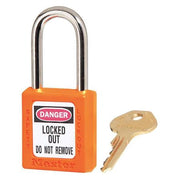 Lockout Padlock, Keyed Alike, Thermoplastic, Orange, 1 1/2 in Shackle Height, 1 1/2 in Body Width