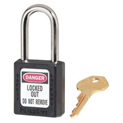 Lockout Padlock, Keyed Different, Thermoplastic, Standard Body, Steel, Black, PK6