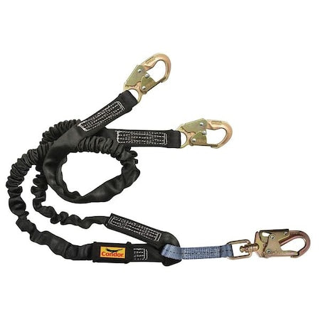 Shock-Absorbing Lanyard, 425 lb. Wt. Capacity, Steel Snap Hook, Steel Snap Hook, 6 ft., 1 Leg