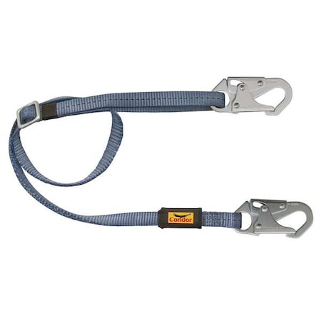 Positioning Lanyard, Adjustable Length Restraint Lanyard, 4 ft to 6 ft, Steel Snap Hooks, Blue