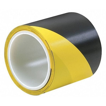 Hazard Marking Vinyl Tape, vinyl, Striped, Black, Yellow, 2 in W., 5 mil Thickness