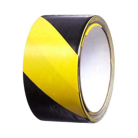 Floor Marking Tape, vinyl, Striped, Black, Yellow, 2 in W., 5 mil Thickness