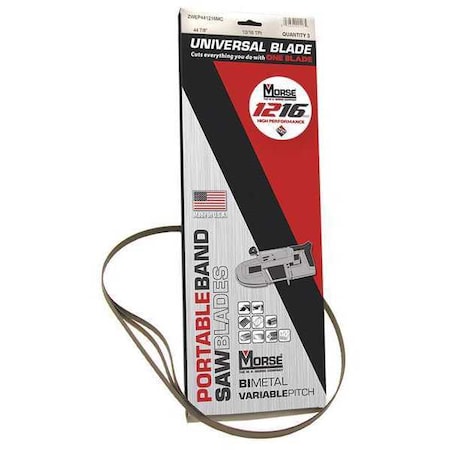 Portable Band Saw Blade, 3 ft. 8-7/8" L, 1/2" W, 12/16 TPI, Bi-Metal, 0.020" Thick, 3 PK