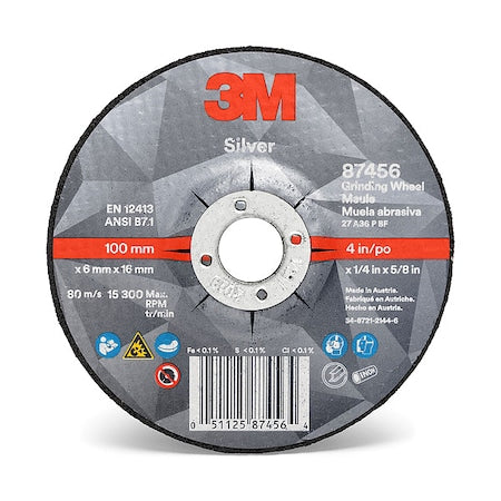 Depressed Center Grinding Wheel, Type 27, 6 in Dia, 0.25 in Thick, 7/8 in Arbor Hole Size, Ceramic