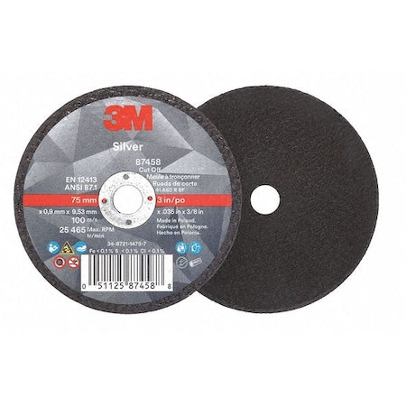 Abrasive Cut-Off Wheel, Type 1, 3 in Dia, 0.035 in Thick, 3/8 in Arbor Hole Size, Ceramic, 60 Grit