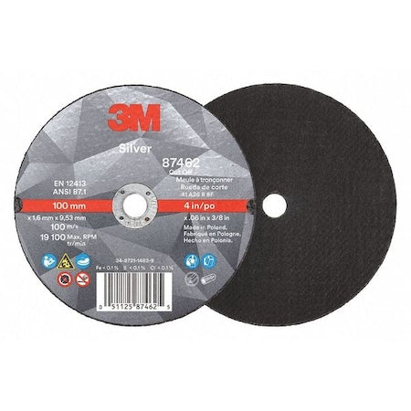 Abrasive Cut-Off Wheel, Type 1, 4 in Dia, 0.06 in Thick, 3/8 in Arbor Hole Size, Ceramic, 36 Grit
