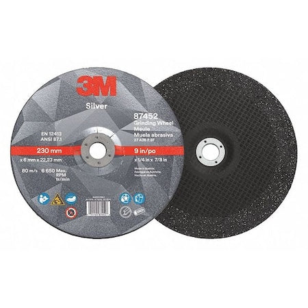 Depressed Center Grinding Wheel, Type 27, 9 in Dia, 0.25 in Thick, 7/8 in Arbor Hole Size, Ceramic