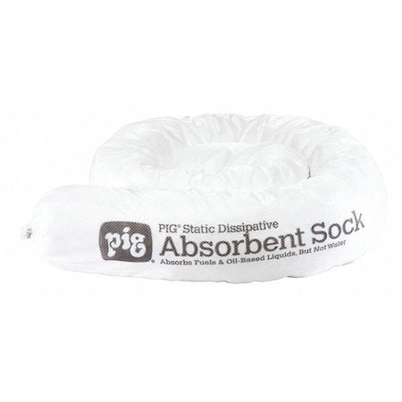 Sorbent Sock, 12 gal, 3 in x 48 in, Oil, White, 12 PK