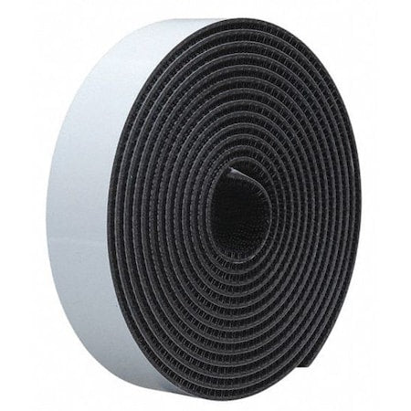 Reclosable Fastener, Rubber Adhesive, 10 ft, 1 in W, Black