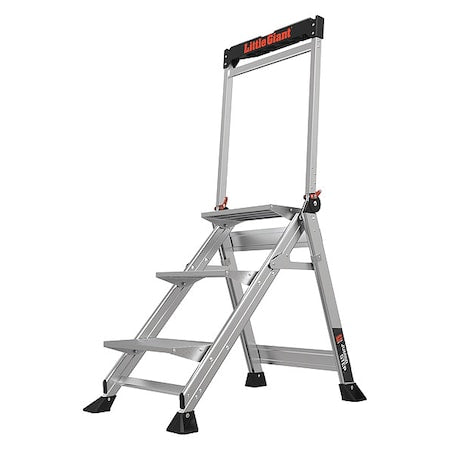 Folding Step, 3 Steps, 375 lb Load Capacity, 36 in Overall Height, Aluminum, Silver