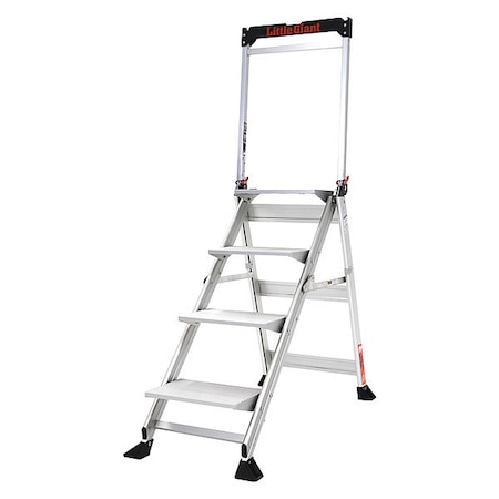 Folding Step, 4 Steps, 375 lb Load Capacity, 48 in Overall Height, Aluminum, Silver