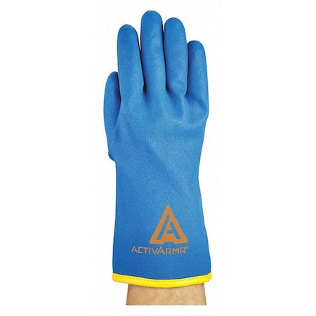 Cold Protection Coated Gloves, PVC Palm, Acrylic/Nylon Lining, Blue/Yellow, 10