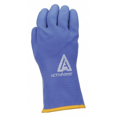 Cold Protection Coated Gloves, PVC Palm, Acrylic/Nylon Lining, Blue/Yellow, 9