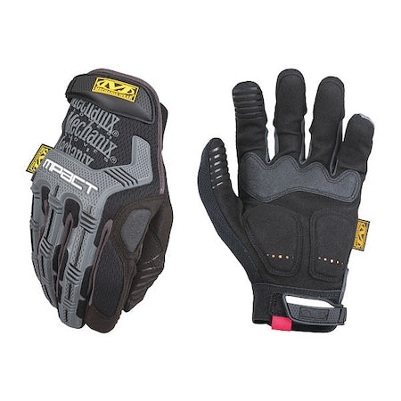 Mechanics Impact Gloves, Synthetic Leather Palm, 12, Black