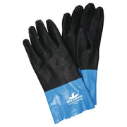 Duoprene Chemical Resistant Gloves, Neoprene, 12 in L, Not Rated, Black, Blue, XL, 1 PR