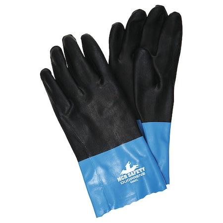 Duoprene Chemical Resistant Gloves, Neoprene, 12 in L, Not Rated, Black, Blue, L, 1 PR