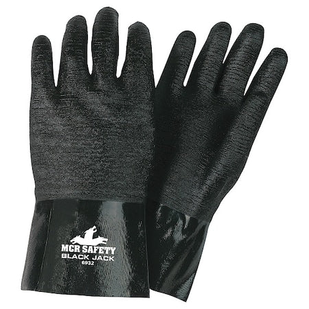 BlackJack Chemical Resistant Gloves, Neoprene, 12 in L, Not Rated, Black, L, 12 PK