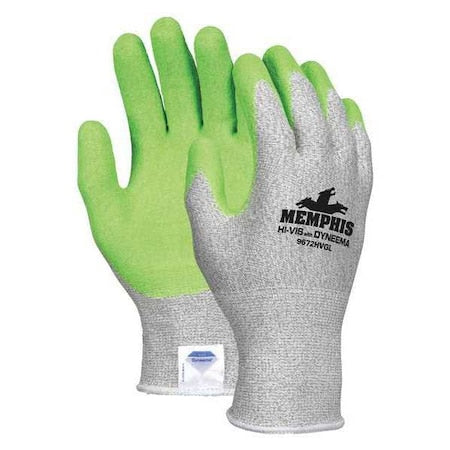 Hi-Vis Cut Resistant Coated Gloves, Cut Level A2 ,Coated Palm ,Latex ,Smooth ,L 1 PR