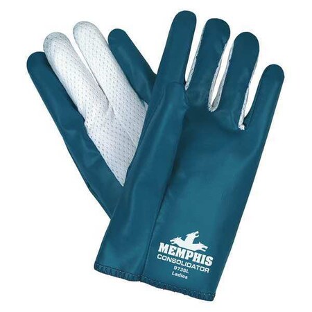 Chemical Resistant Gloves, Nitrile, 8.5 in L, 7.0 mil, Blue/White, L, 12 PK