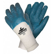 Coated Gloves, Nitrile, Smooth, 3/4 Dip, 3 Abrasion Level, Blue/White, L 1 PR