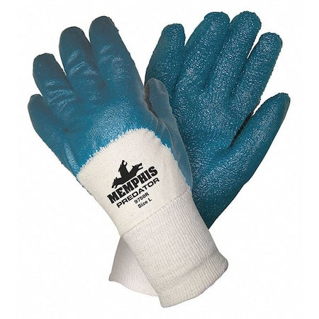 Coated Gloves, Nitrile, Smooth, 3/4 Dip, 3 Abrasion Level, Blue/White, L 1 PR