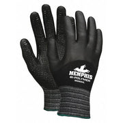 Coated Gloves, Bi-Polymer/Nitrile, Dotted, Palm, 0 Abrasion Level, Black, M 12 PK