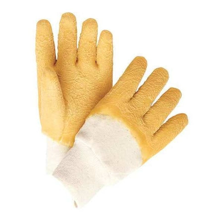Chemical Resistant Gloves, Natural Rubber Latex, 10.5 in L, 18.0 mil, Yellow/White, L, 12 PK