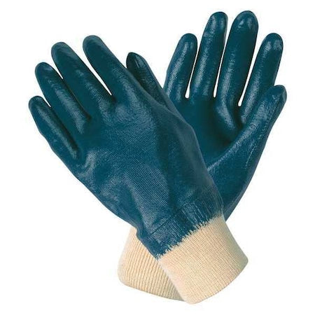Coated Gloves, Nitrile, Smooth, Full, 0 Abrasion Level, Blue/White, M 12 PK