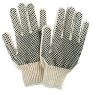 Knit Gloves, Cotton Polyester Blend, Dotted Palm, White/Black, L, 1 PR
