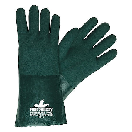 6414 Chemical Resistant Gloves, PVC, 14 in L, Not Rated, Green, L, 12 PK