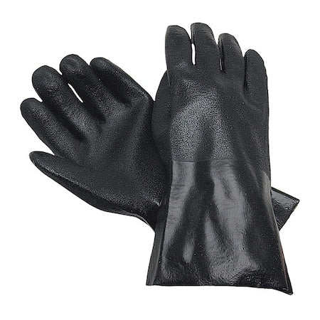 Chemical Resistant Gloves, PVC, 12 in L, 43 mil, Black, L, 12 PK