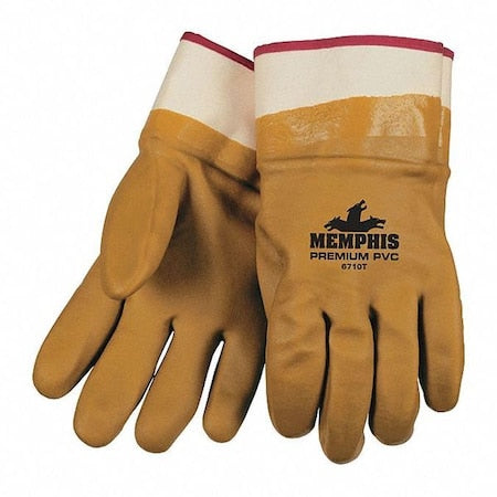 Chemical Resistant Gloves, PVC, 11.5 in L, 118.0 mil, Tan, L, 12 PK
