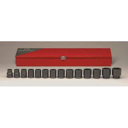 3/4" Drive Impact Socket Set, SAE, 14pcs, Impct Skt St,Steel,Blk Oxd,3/4- 1 5/8 in