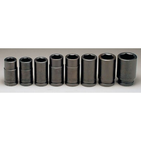 3/4" Drive Impact Socket Set, SAE, 8pcs, Impct Skt St,Steel,Blk Oxd,7/8- 1 1/2 in