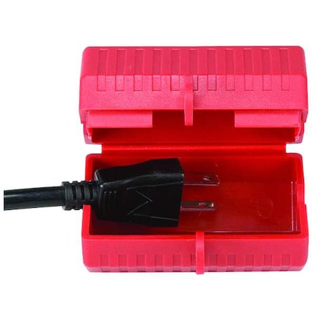 Plug Lockout, Red, Plastic, 1 Max. No. of Padlocks, 9/32 in Max. Shackle Dia.