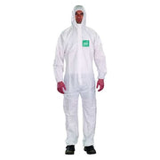 Hooded Coverall, L, White, Microporous Laminate