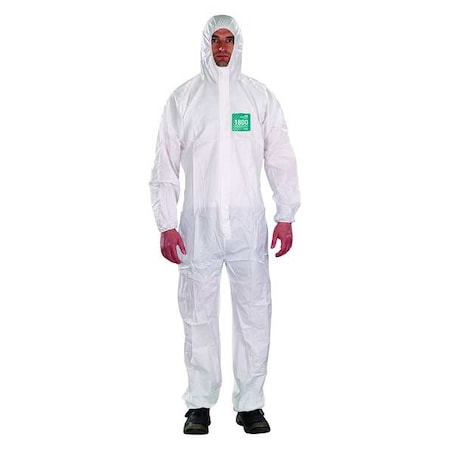 Hooded Coverall, L, White, Microporous Laminate