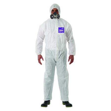 Hooded Coverall, M, White, Navy, Red, SMS Fabric