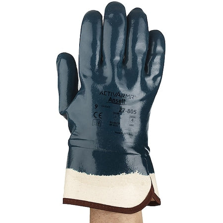 Coated Gloves, Nitrile, Smooth, Full, 3 Abrasion Level, Blue, 9 1 PR