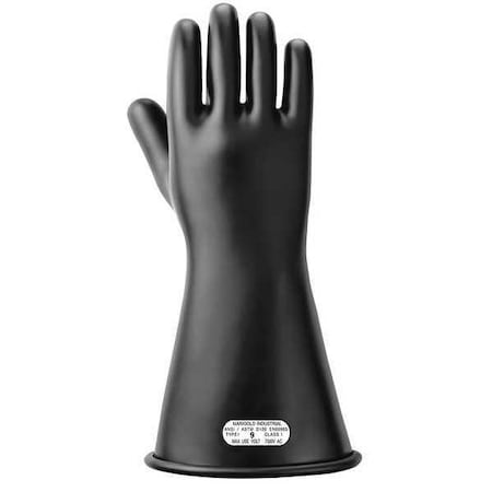 Electrical-Insulating Gloves, 7,500V AC, 11,250V DC, Rubber, 14" Length, Black, Size 8